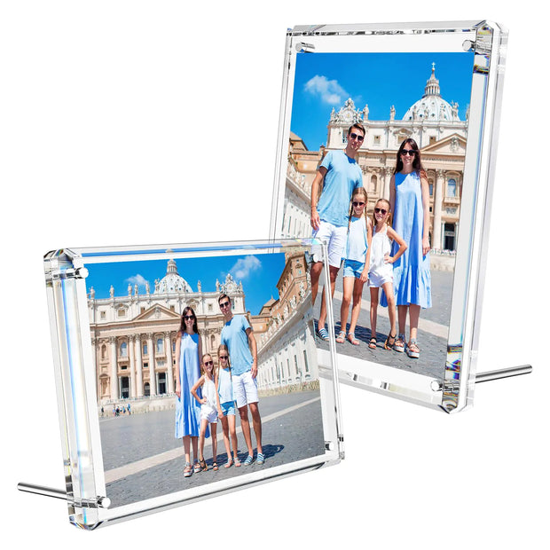 NIUBEE Picture Frames 5x7 Acrylic Clear Photo Frame for Living Room Diamond Edge Design Magnetic Family Thick Desktop Frame 3 Pack