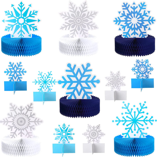 12 Pieces Winter Snowflake Birthday Party Supplies Winter Snowflake Honeycomb Centerpieces Snowflake Birthday Party Decoration Winter Theme Birthday Party Supplies Snowflake Table Decoration