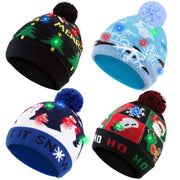 GuardWee 4 Pack LED Light up Christmas Beanie Hats Xmas Knitted Hat Unisex Winter Hat Flashing Cap for Adults and Kids Christmas Party Supplies (Style B)