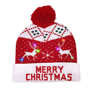 OurWarm LED Christmas Hat Light Up Christmas Hat Unisex Blue Knitted Beanie Holiday Hat with Snowman Printing for Party