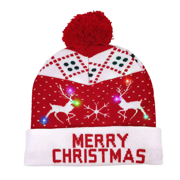 OurWarm LED Christmas Hat Light Up Christmas Hat Unisex Blue Knitted Beanie Holiday Hat with Snowman Printing for Party