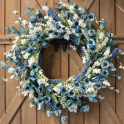 Bibelot 20 Inch Spring Wreath Blue with Green Leaves Daisy Artificial Grains White Flower for Front Door WreathFarmhouse Decor Indoor&Outdoor Wedding Wall Home
