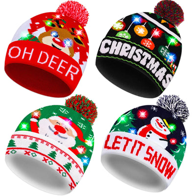 Garma 4 Pack LED Christmas Hat Christmas Light Up Beanie Hats Ugly Sweater Knit Hats for Christmas Party Unisex Winter Hat Colorful Flashing Cap Holiday Xmas Christmas Party Supplies