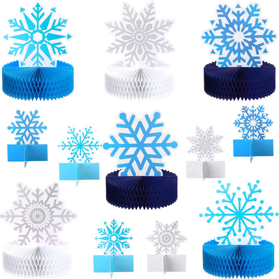12 Pieces Winter Snowflake Birthday Party Supplies Winter Snowflake Honeycomb Centerpieces Snowflake Birthday Party Decoration Winter Theme Birthday Party Supplies Snowflake Table Decoration
