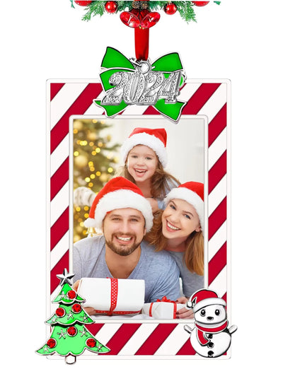 FKOG Red 2024 Christmas Picture Frame Ornaments Family Senior Sports School Wedding Vacation Photo Frame Xmas Tree Hanging Ornament Decoration Romantic Christmas Gift Ideas For Couples (Red)