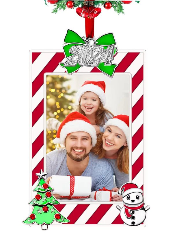FKOG Red 2024 Christmas Picture Frame Ornaments Family Senior Sports School Wedding Vacation Photo Frame Xmas Tree Hanging Ornament Decoration Romantic Christmas Gift Ideas For Couples (Red)